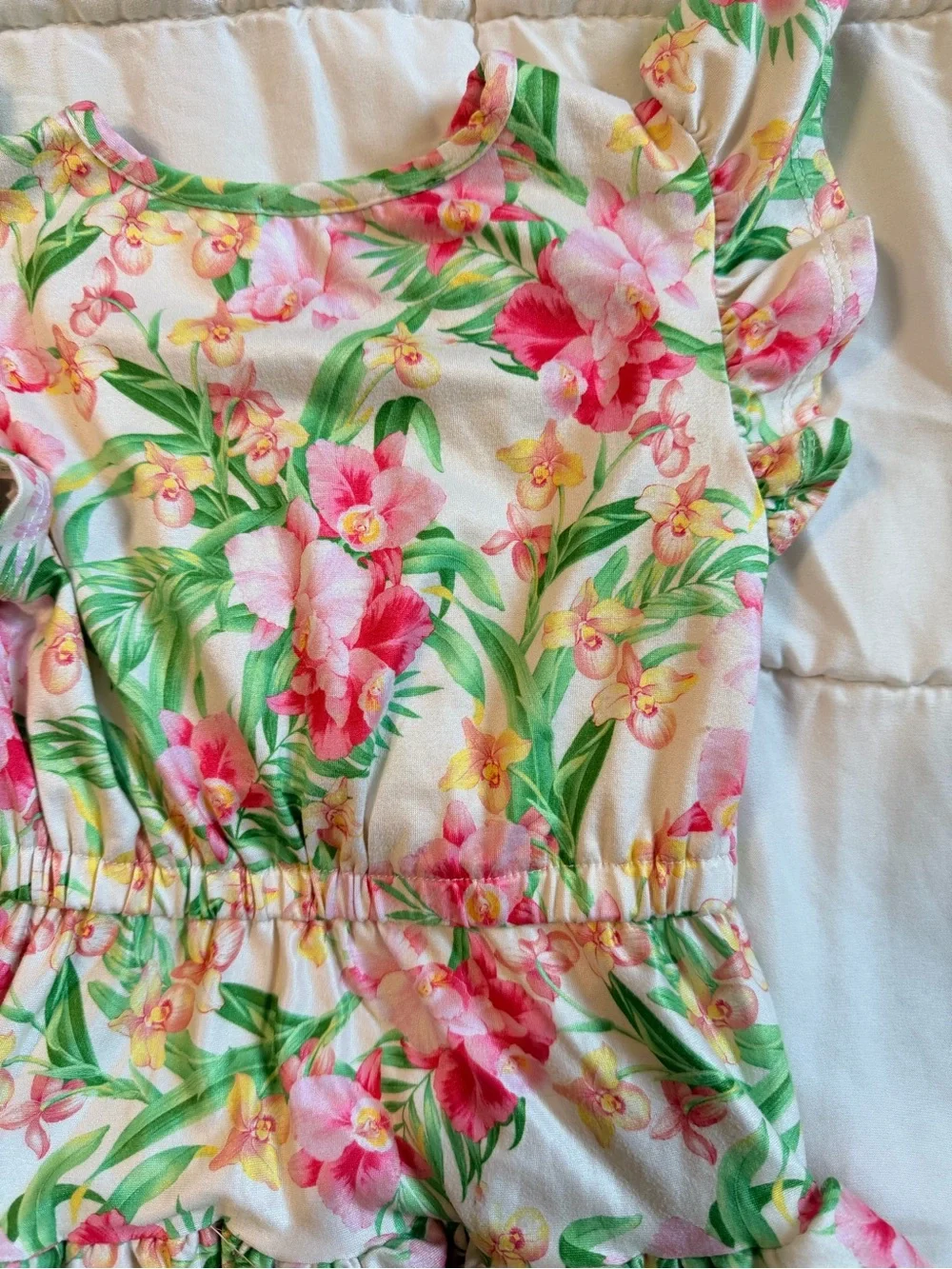 Floral Ruffle Tiered Girls Dress - Pink & Green